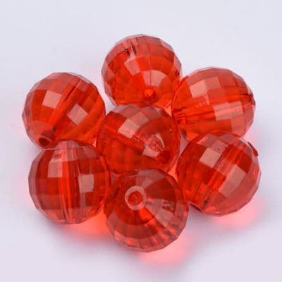 Transparent Acrylic Faceted Round 13.5mm Beads - (10) - Red