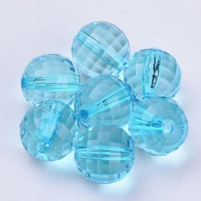 Transparent Acrylic Faceted Round 13.5mm Beads - (10) - Turquoise