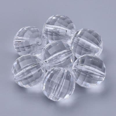 Transparent Acrylic Faceted Round 18mm Beads - (8) - Clear