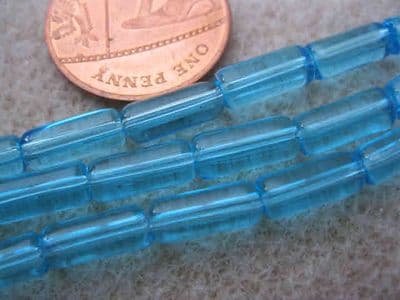 Transparent Glass Tube Beads - 30 beads - 10x4mm - Aqua