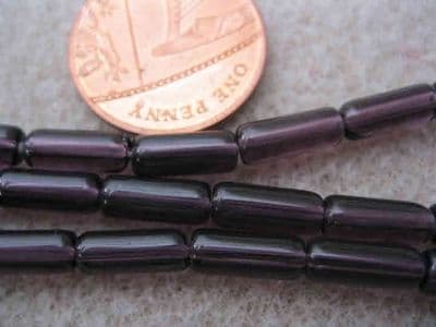 Transparent Glass Tube Beads - 30 beads - 10x4mm - Aubergine
