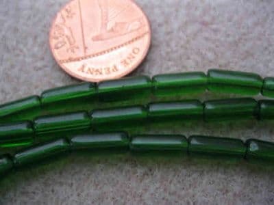 Transparent Glass Tube Beads - 30 beads - 10x4mm - Dark Green