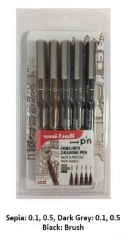 UniPin Fineliner Drawing Pen 5 piece neutrals set