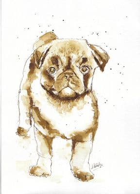 Waiting (brown pug) Printed Greetings Card