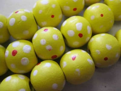 Wood Beads with dot patterns (14mm) - 10 beads - Yellow