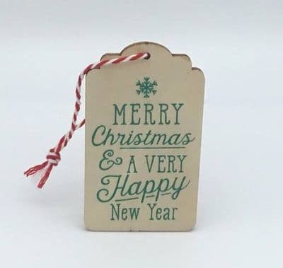 Wooden Gift Tag - merry christmas & a very happy new year