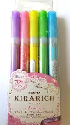 Zebra Kirarich 5 Marker Pack (glitter highlighters)