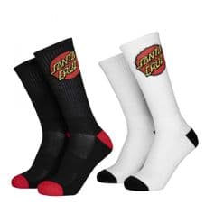Santa Cruz Classic Dot Socks (2 PK) - White & Black - O/S YOUTH Ages 8-12