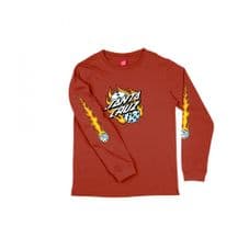 Santa Cruz Flaming Dice Dot L/S T-Shirt - Dark Rust - YOUTH 12-14