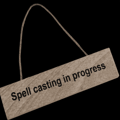 'Spell Casting In Progress' wooden hanging sign