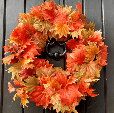 Autumnal Coloured Crisp Maple Leaves Welcome Door Wreath