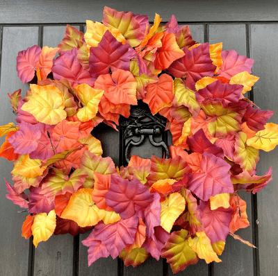 Autumnal Coloured Silk Maple Leaves Door Welcome Wreath