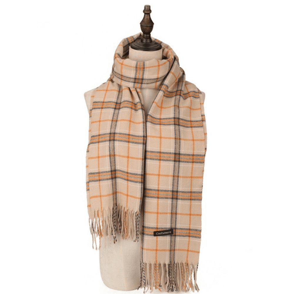 Beige & Black Striped Fringe-Trimmed Scarf main image 1