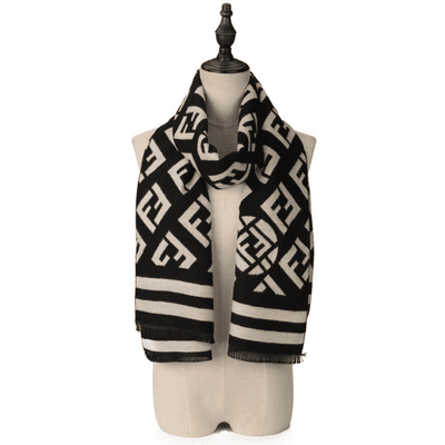 Black And Beige Scarf With Lettered Design Detail