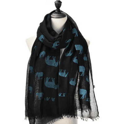 Black and Blue Elephant Print Lightweight Scarf