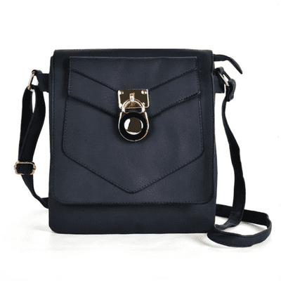 Black Lock Detail Boxy Crossbody Handbag