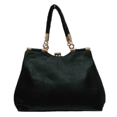 Black Shoulder Handbag with Gold Trim