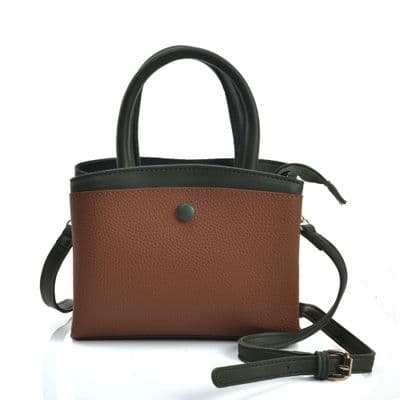 Brown Contrasting Coloured Crossbody Handbag with Button Design