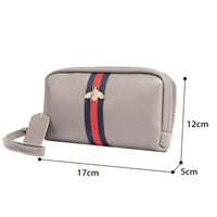 Bumble Bee Design Double Zipped Leather Purse In Cream