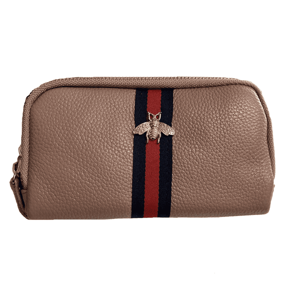 Bumble Bee Design Double Zipped Leather Purse In Pale Pink