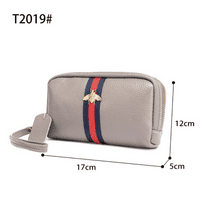 Bumble Bee Design Doubled Zipped Leather Purse in Grey