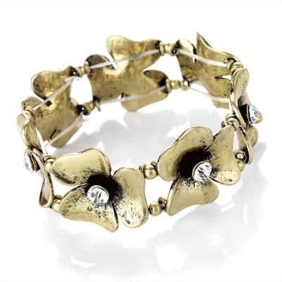 Burnished Bright Gold Coloured Flower Heads design with Crystal centres ladies Bracelet