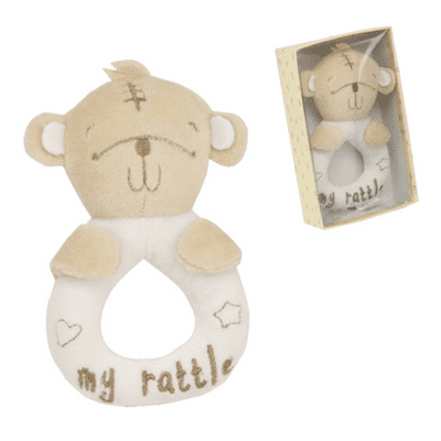 Button Corner Teddy Fabric Rattle Ring Shape