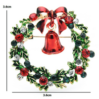 Christmas Wreath With Red Bell Design Costume Jewellery Brooch