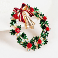 Christmas Wreath With Red Bell Design Costume Jewellery Brooch