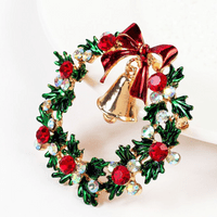 Christmas Wreath With Red Bell Design Costume Jewellery Brooch