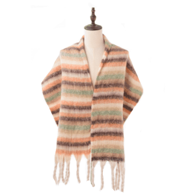 Chunky Autumn Winter Striped Ladies Scarf In Khaki