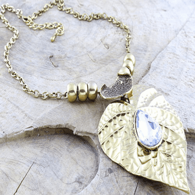Chunky Metal Leaf and Abstract Heart in Gold Tone