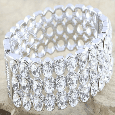 Chunky Three Row Half CZ Bangle in a Polished Finish