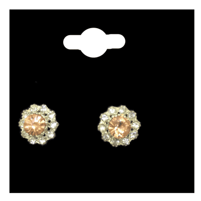 Clear Crystals & Peach Crystal Round Earrings