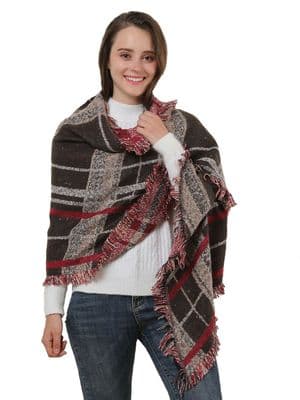 Coffee Colour Lattice Pattern Scarf with Tassel Trims