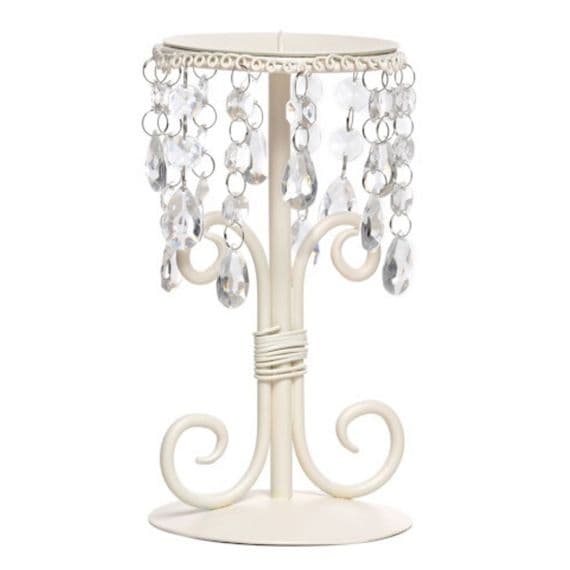 Cream candle holder with crystal droplets