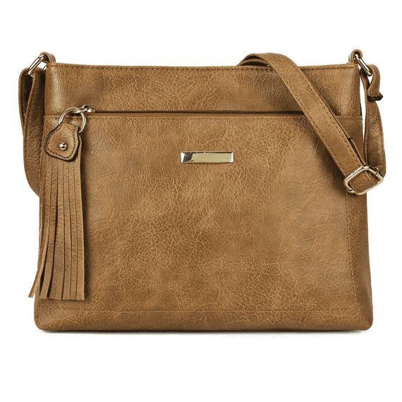 Crossbody Handbag In Brown With A Fringe Zip Pull