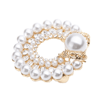 Crystals and Faux Pearls Circle Design Brooch