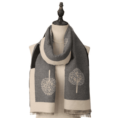 Dark Grey and Black Dandelion Design Cashmere Scarf