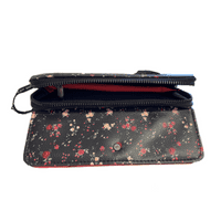 Dark Grey Purse Wallet With Floral Design