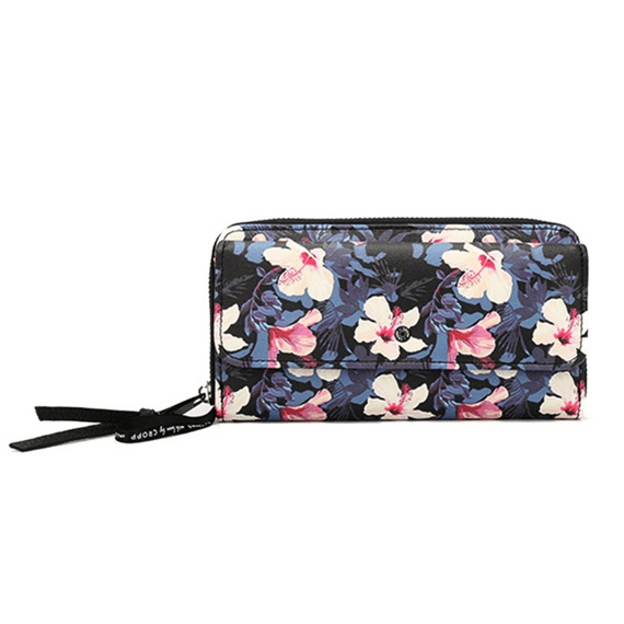 Dark Grey Purse Wallet With Floral Design