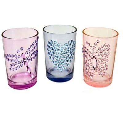 Decor glass tea light holders, come is a set of three, and have sparkle designs on the glass jars
