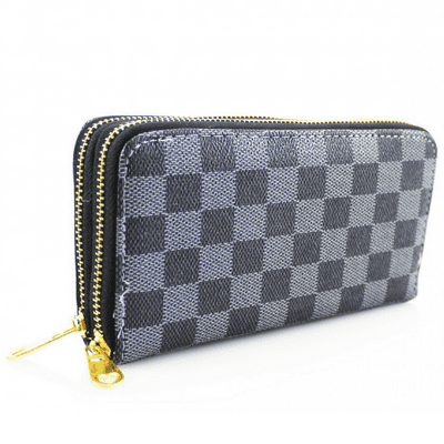Designer Inspired Black Plaid Double Zip Purse