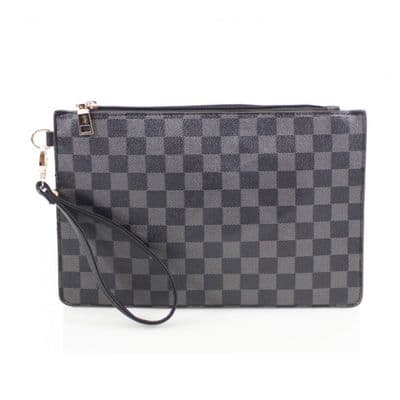 Designer Inspired Checked Pattern Clutch in Black