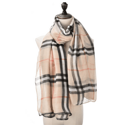Designer Inspired Checked Scarf in Beige