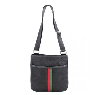 Designer Inspired Crossbody Handbag in Black with Red & Green Stripes
