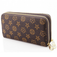 Designer Inspired Long Brown Floral Design Purse