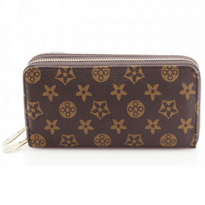 Designer Inspired Long Brown Floral Design Purse