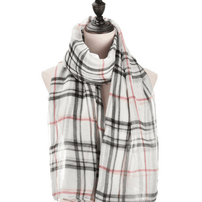 Designer Inspired White Checked Lightweight Scarf