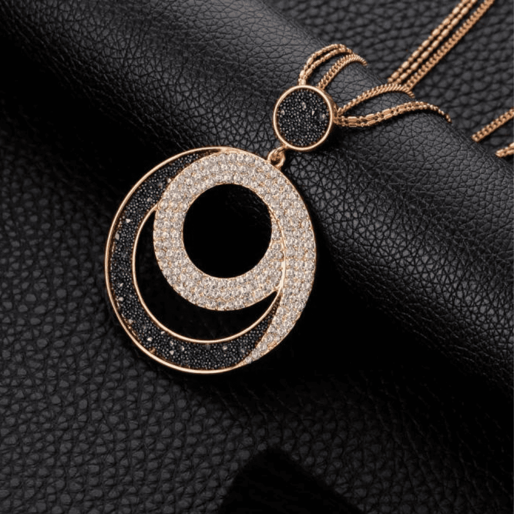 Double Disc Pendant On Three Long Golden Tone Chains